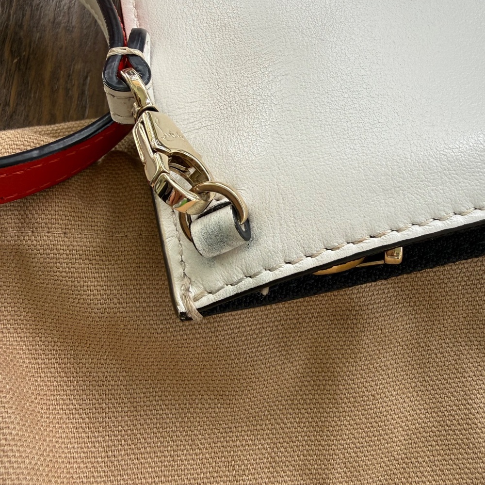Christian Louboutin White Leather Loubiposh Clutch with Gold Spikes - Picture 6 of 9
